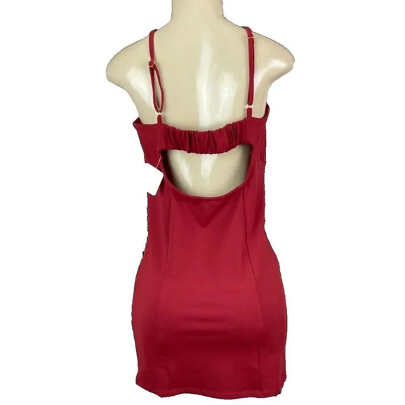 Free People L Crimson Red Sweetheart Neckline Cut-Out Back Body-Con Mini Dress - Picture 4 of 6